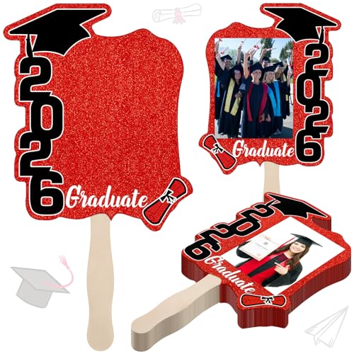 Gilprop 24 Pcs Graduation Cutout Face Fans with Handle Double Sided Personalized Grad Party Supplies Class of 2026 Grad Photo Props Blank DIY Photo Frame Graduation Party SouvenirsClassicRed - Image 1