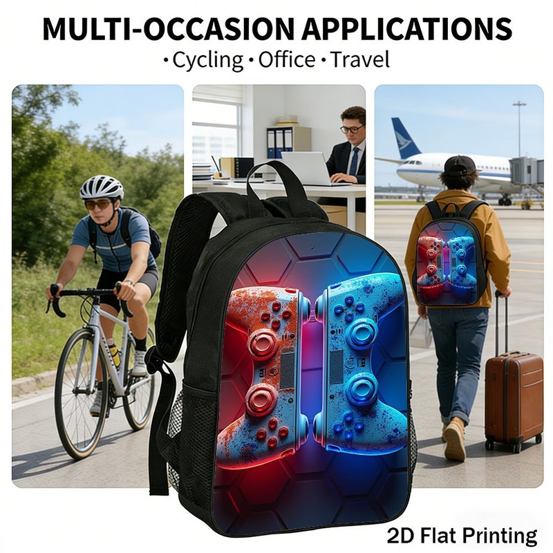 Fashion dual gaming controllers Backpack Lightweight Water Resistant 2D Flat Print for travel gym party for Unisex - Image 5