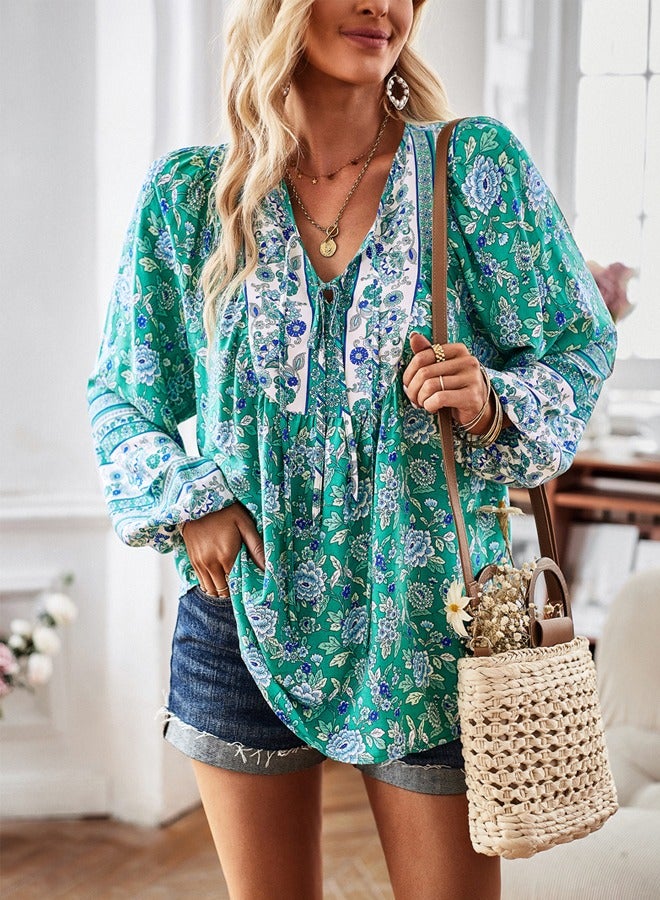 NIBEMINENT Women's Printed Long Sleeved Casual Shirt  - Image 1