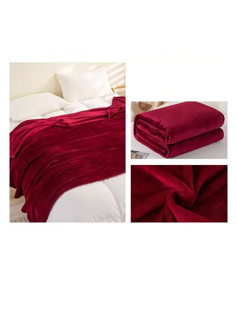 Generic - Lightweight Summer Blanket Extra Soft Fleece All Season Blanket Bed And Sofa Throw,150 X 200 cm，Dark Red - Image 1
