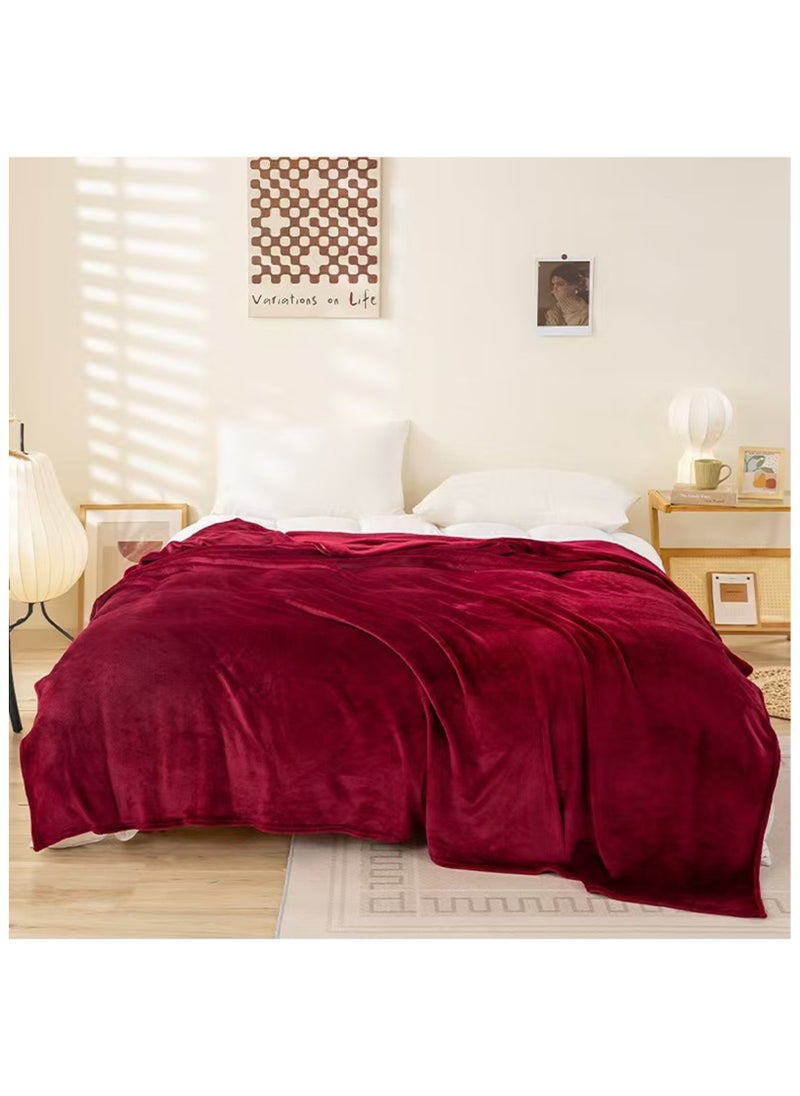 Generic - Lightweight Summer Blanket Extra Soft Fleece All Season Blanket Bed And Sofa Throw,150 X 200 cm，Dark Red - Image 1