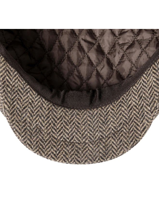 FEINION Men's Wool Newsboy Cap 8 Panel Ivy Tweed Cabbie Flat Hat Baker Boy Cap, Herringbone Khaki, 7 5/8 - Image 5