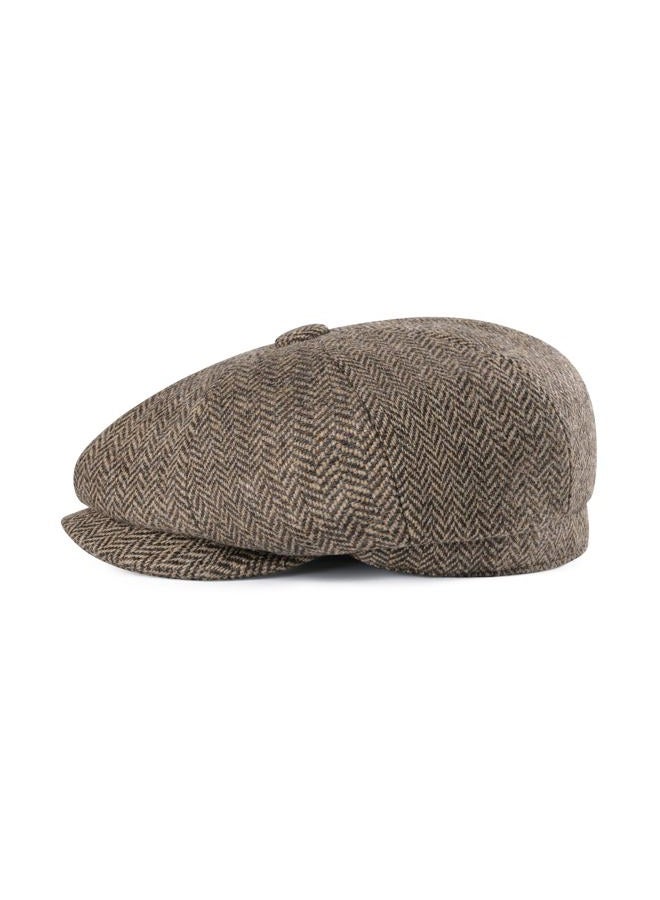 FEINION Men's Wool Newsboy Cap 8 Panel Ivy Tweed Cabbie Flat Hat Baker Boy Cap, Herringbone Khaki, 7 5/8 - Image 3