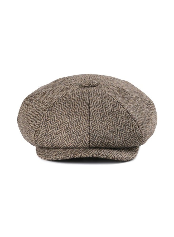FEINION Men's Wool Newsboy Cap 8 Panel Ivy Tweed Cabbie Flat Hat Baker Boy Cap, Herringbone Khaki, 7 5/8 - Image 2