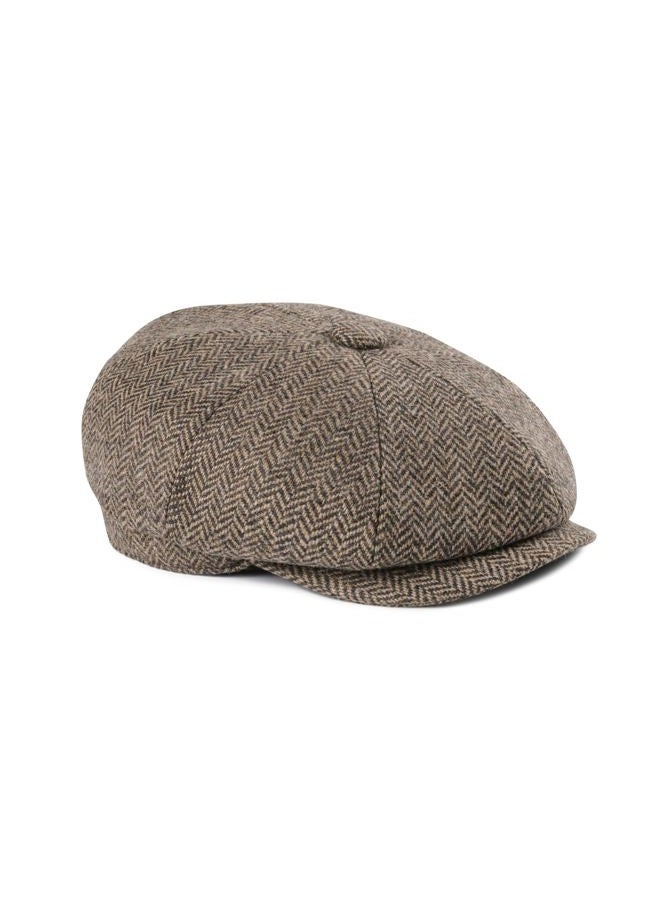 FEINION Men's Wool Newsboy Cap 8 Panel Ivy Tweed Cabbie Flat Hat Baker Boy Cap, Herringbone Khaki, 7 5/8 - Image 1