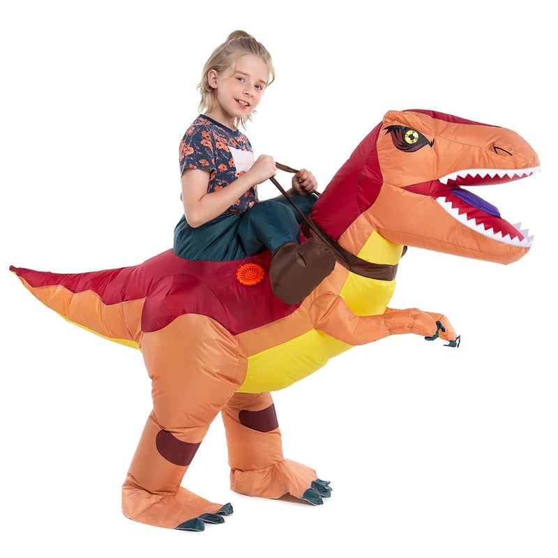 HSCTEK Inflatable Dinosaur Costume Kids Boys Girls Blow Up Costume Riding Trex Dinosaur Costume Child Ride On Dinosaur Halloween Costume Children