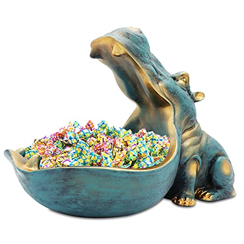 aboxoo Hippo Statue,Large Hippopotamus Figurine Home Sculpture with Resin, Hippo Candy Jar, Candy Dish Bowl for Office Desk, Key Bowl for Entryway Table,Container Storage Art Decor Box(Dark Blue) - Image 1