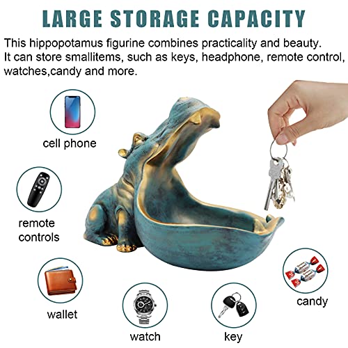 aboxoo Hippo Statue,Large Hippopotamus Figurine Home Sculpture with Resin, Hippo Candy Jar, Candy Dish Bowl for Office Desk, Key Bowl for Entryway Table,Container Storage Art Decor Box(Dark Blue) - Image 3