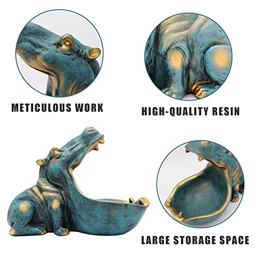 aboxoo Hippo Statue,Large Hippopotamus Figurine Home Sculpture with Resin, Hippo Candy Jar, Candy Dish Bowl for Office Desk, Key Bowl for Entryway Table,Container Storage Art Decor Box(Dark Blue) - Image 2