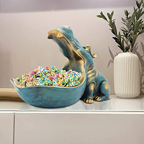 aboxoo Hippo Statue,Large Hippopotamus Figurine Home Sculpture with Resin, Hippo Candy Jar, Candy Dish Bowl for Office Desk, Key Bowl for Entryway Table,Container Storage Art Decor Box(Dark Blue) - Image 4
