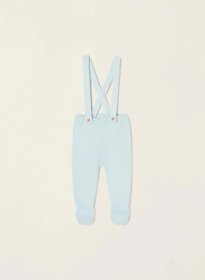 زيبي Cotton Footed Trousers with Removable Straps for Newborn Baby Boys, Blue