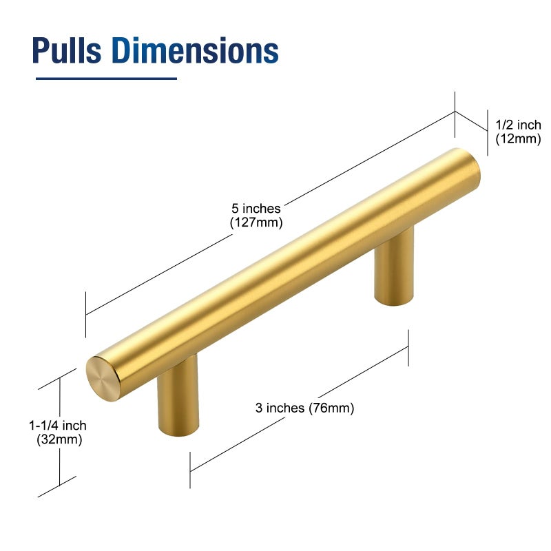 JOY DECOR 30 Pack 5 Inch Cabinet Pulls Kitchen Cabinet Handles with 3 Inch Hole Center Brushed Brass Cabinet Hardware Stainless Steel Kitchen Drawer Pulls for Cabinets Cupboard, 76mm Hole Centers - Image 3