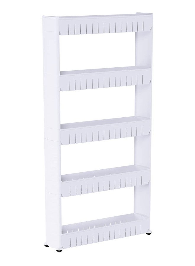 FLIPZON Slim Rolling Storage Rack – 5-Tiered Shelf Plastic Slide-Out Organizer | Space-Saving, Multipurpose | for Kitchen, Bathroom, Laundry, Pantry & Utility Storage | Floor Standing | White - Image 3