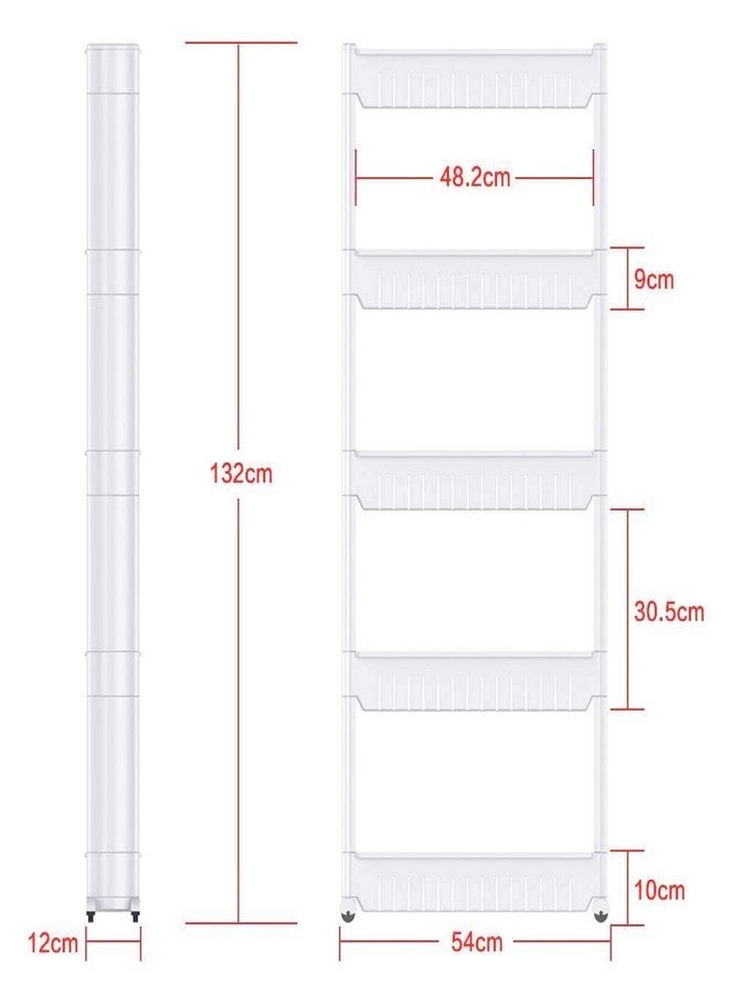 FLIPZON Slim Rolling Storage Rack – 5-Tiered Shelf Plastic Slide-Out Organizer | Space-Saving, Multipurpose | for Kitchen, Bathroom, Laundry, Pantry & Utility Storage | Floor Standing | White - Image 2