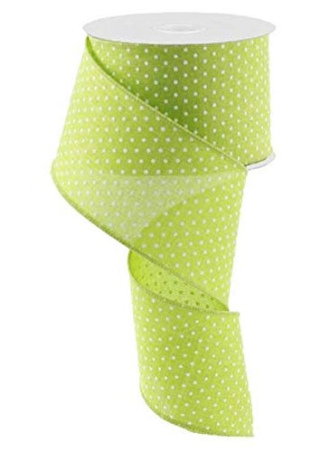 Expressions Lime Green White Raised Swiss Polka Dots Wired Ribbon 25 Inches x 10 Yards 
