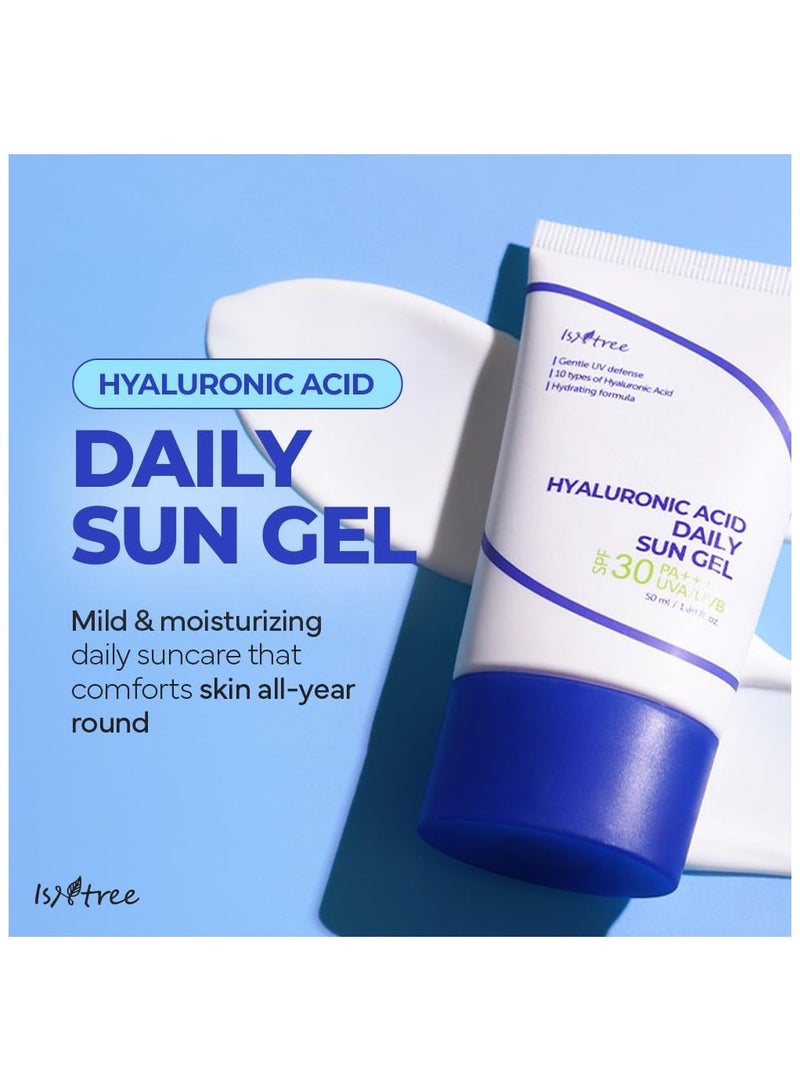 ISNTREE Hyaluronic Acid Daily Sun Gel SPF 50+ PA++++ 50ml – Lightweight, Hydrating Sunscreen for Face, No White Cast, Broad-Spectrum UV Protection, Moisturizing Korean Sunblock for Dry & Sensitive Skin - Image 2