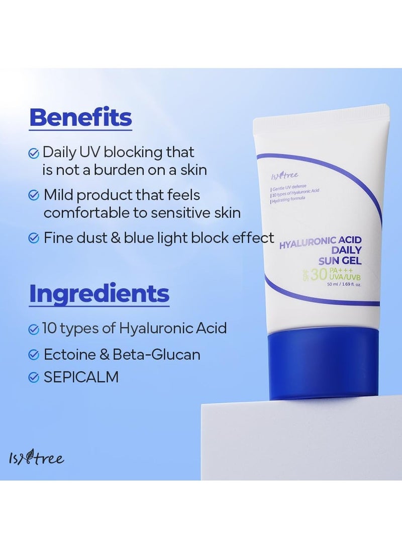 ISNTREE Hyaluronic Acid Daily Sun Gel SPF 50+ PA++++ 50ml – Lightweight, Hydrating Sunscreen for Face, No White Cast, Broad-Spectrum UV Protection, Moisturizing Korean Sunblock for Dry & Sensitive Skin - Image 3