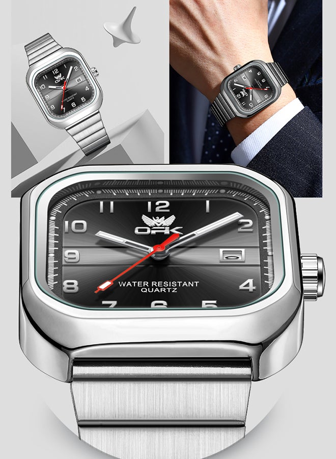 او بي كي ساعة OPK، ساعة كوارتز أنيقة وعملية، مقاومة للماء بتقويم واحد، للرجال - سوار فولاذي 6040 أسود، مينا سوداء. - Image 4