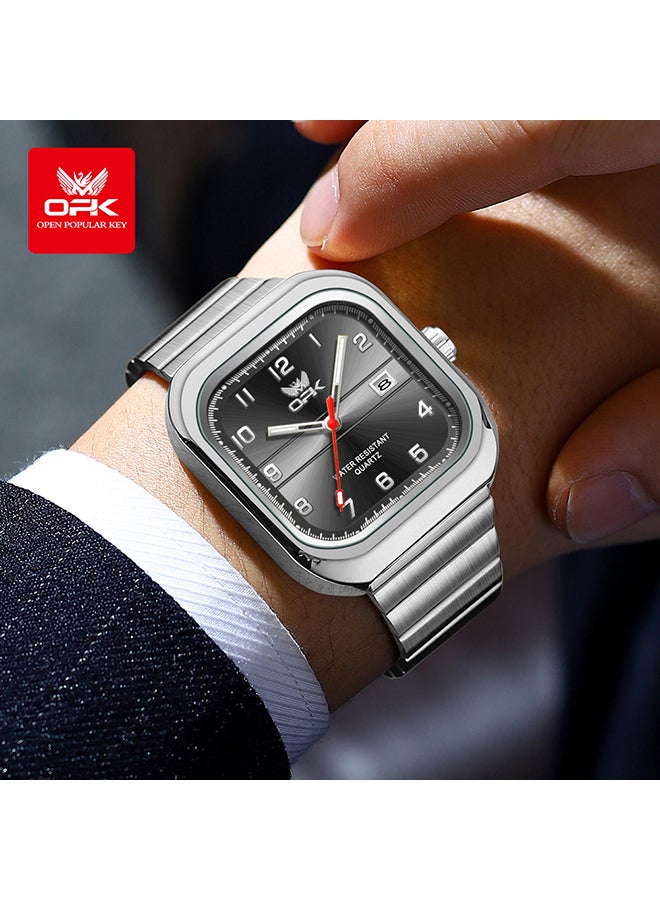 او بي كي ساعة OPK، ساعة كوارتز أنيقة وعملية، مقاومة للماء بتقويم واحد، للرجال - سوار فولاذي 6040 أسود، مينا سوداء. - Image 1