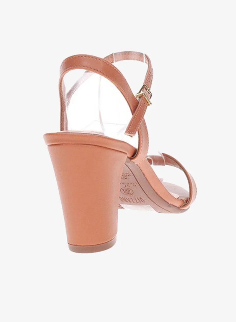 VIZZANO Brown Mid Heels Sandals for Women – Sling Back Heel Sandals for Girls with Ankle Strap for Women | Best Price UAE