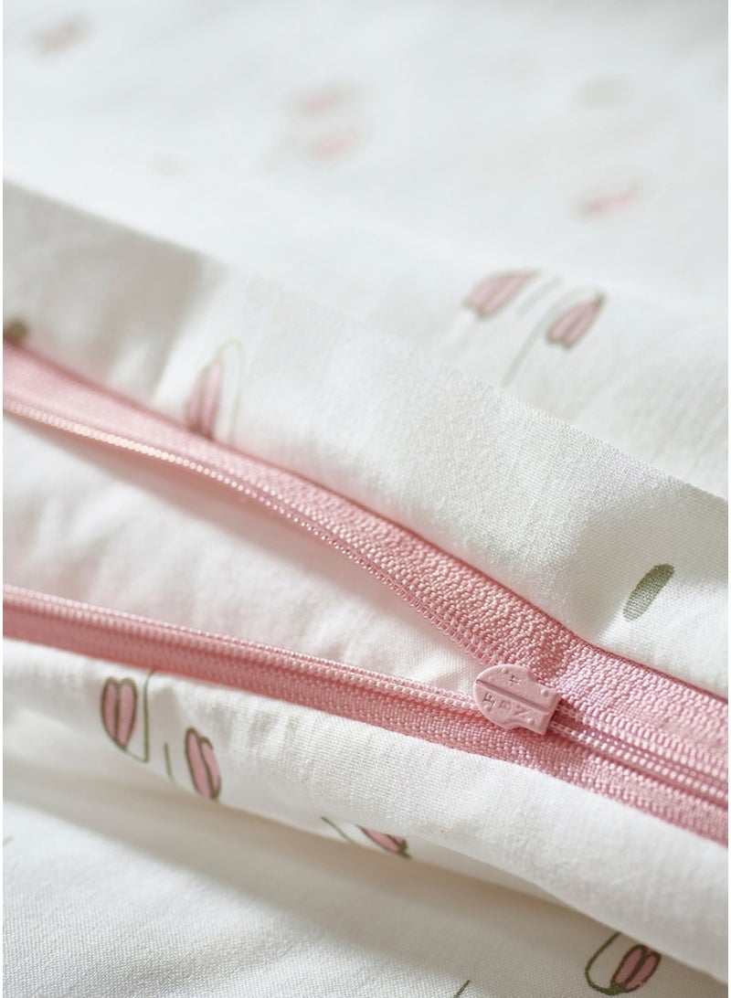 Duvet Cover & Pillowcase for Cot, White/Floral Pattern, 110x125/35x55 cm - Image 3