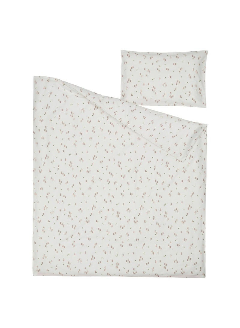 Duvet Cover & Pillowcase for Cot, White/Floral Pattern, 110x125/35x55 cm - Image 2