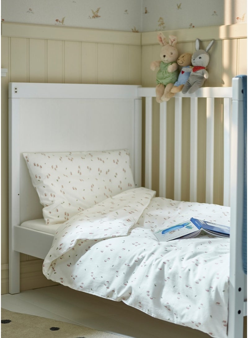 Duvet Cover & Pillowcase for Cot, White/Floral Pattern, 110x125/35x55 cm - Image 5
