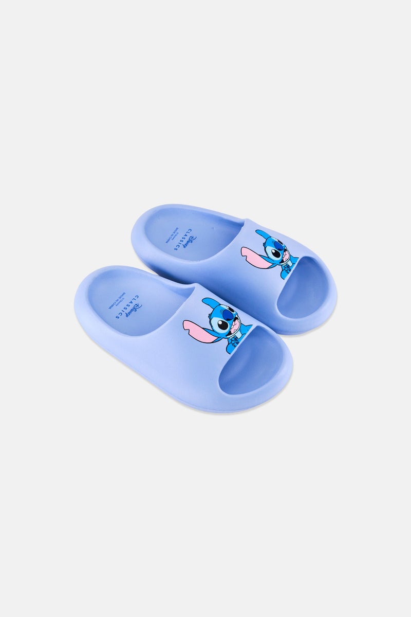 Disney Kids Girl Stitch Slip On Slides, Light Blue - Image 4