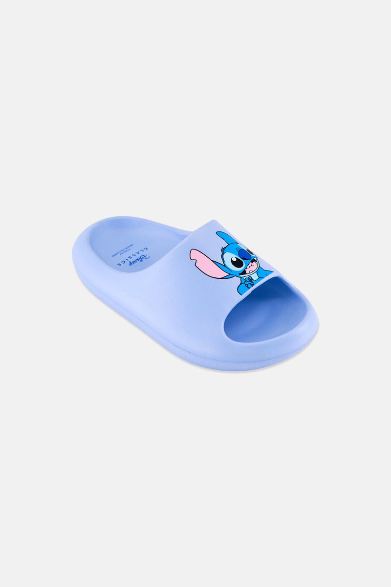 Disney Kids Girl Stitch Slip On Slides, Light Blue - Image 1