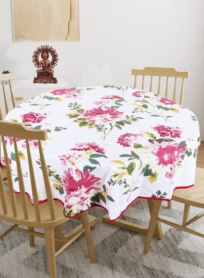 Texstylers Pink Cotton Floral Round 4 to 6 Seater 56 Inches Diameter Dining Table Cloth - Image 1