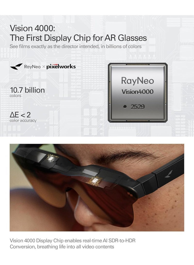 RayNeo Air 4 Pro AR Glasses 120Hz Micro-OLED 1080P HDR10 USB-C Smart Glasses with Built-in Speakers Black - Image 3