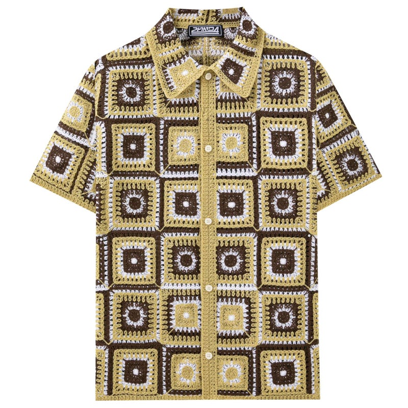 Men's Summer New Arrival Plaid Hollow-Knit Short Sleeve Polo Shirt - Image 2