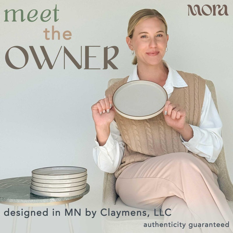 Mora Ceramic Flat Plates Set of 6-8 in - The Dessert, Salad, Appetizer, Small Lunch, etc Plate. Microwave, Oven, and Dishwasher Safe, Scratch Resistant. Kitchen Porcelain Dish - Earl Grey - Image 3
