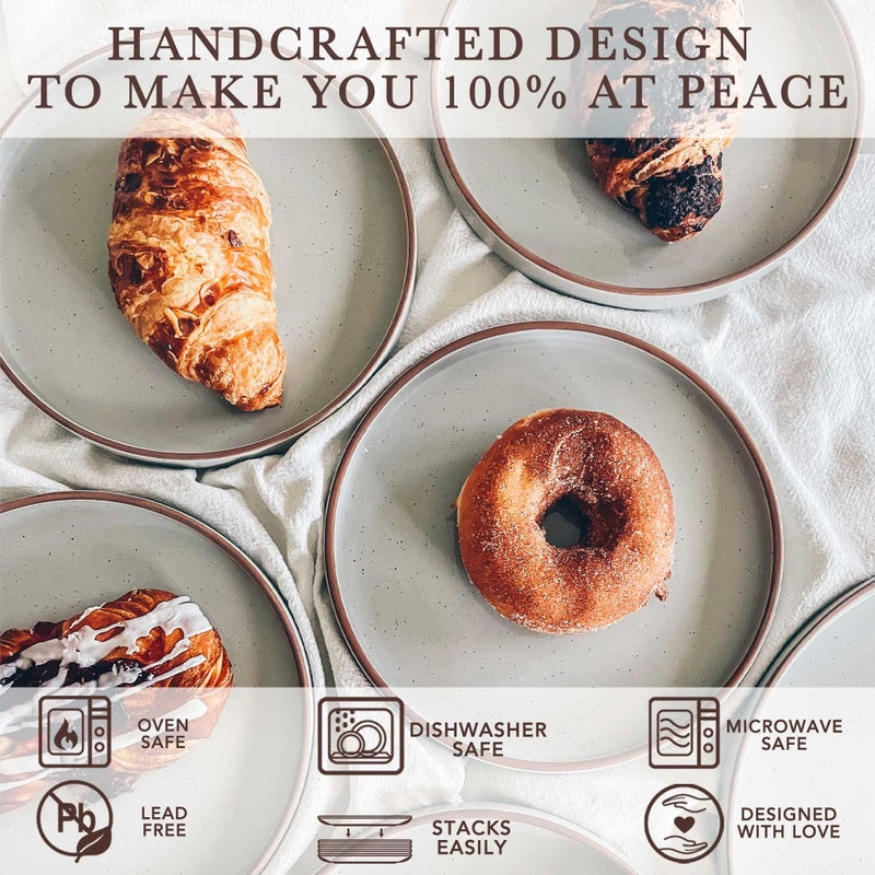 Mora Ceramic Flat Plates Set of 6-8 in - The Dessert, Salad, Appetizer, Small Lunch, etc Plate. Microwave, Oven, and Dishwasher Safe, Scratch Resistant. Kitchen Porcelain Dish - Earl Grey - Image 4