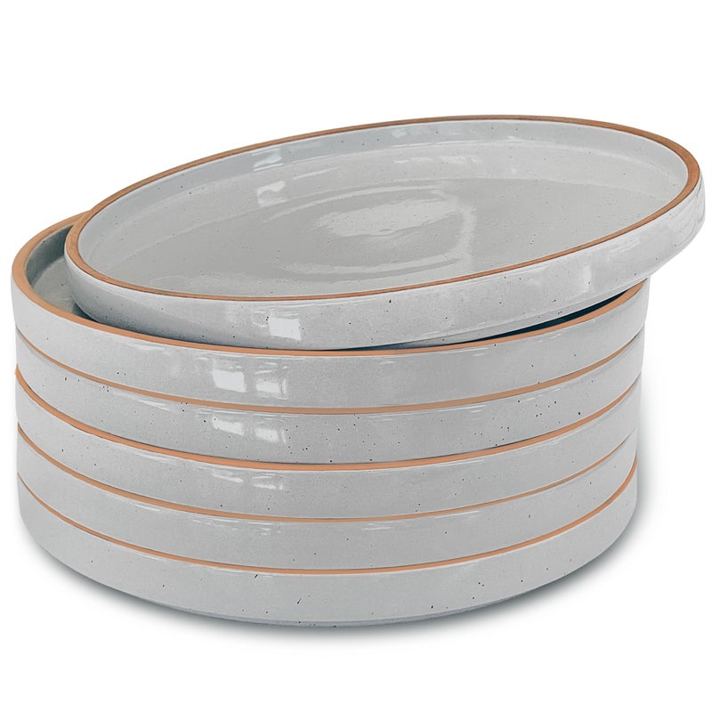Mora Ceramic Flat Plates Set of 6-8 in - The Dessert, Salad, Appetizer, Small Lunch, etc Plate. Microwave, Oven, and Dishwasher Safe, Scratch Resistant. Kitchen Porcelain Dish - Earl Grey - Image 1