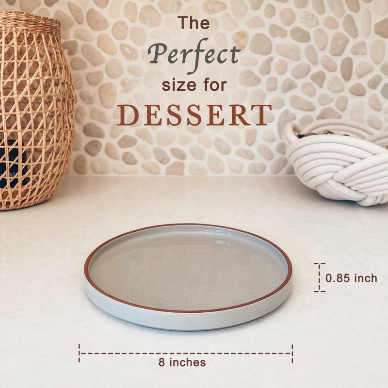 Mora Ceramic Flat Plates Set of 6-8 in - The Dessert, Salad, Appetizer, Small Lunch, etc Plate. Microwave, Oven, and Dishwasher Safe, Scratch Resistant. Kitchen Porcelain Dish - Earl Grey - Image 2