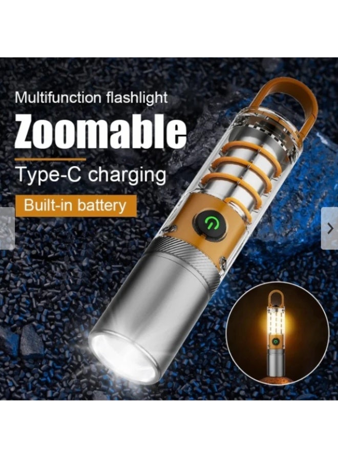 OASIS-TH Led Torch Lights Rechargeable Emergency Light Multifunctional Portable Flashlight High Power Rechargeable Flashlights Telescopic Zoom Torch with Breathing Atmosphere Light for Dog Walking - Image 1