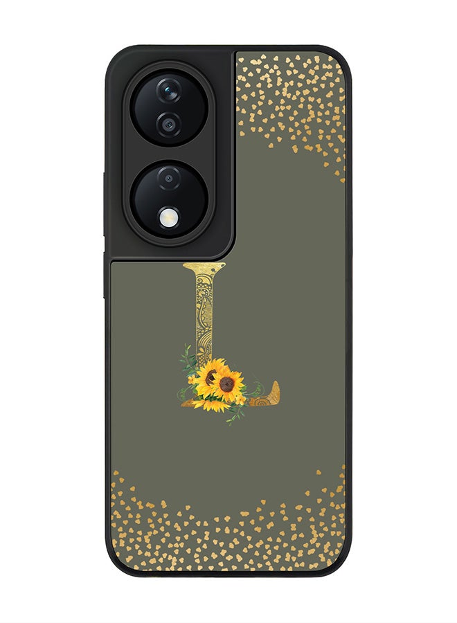 Stylizedd Rugged Black Edge Case for Honor X7b, Slim fit Case Cover - Custom Monogram Initial Letter Mandala Floral Pattern Alphabet - L (Olive Green) - Image 1