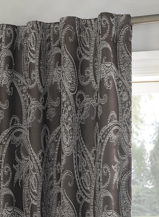 Sun Zero Pedra Paisley Embroidery 100% Blackout Back Tab Curtain Panel, 40" x 84", Chocolate Brown - Image 1