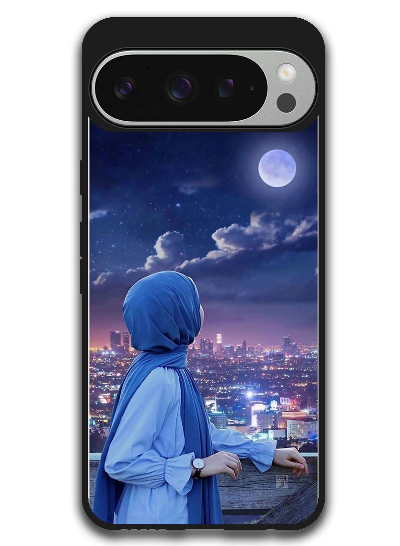 Theodor Protective Case Anti Scratch Shock Proof Bumper Cover For Google Pixel 9 Pro XL Hijab Girl Looking at Moon - Image 1