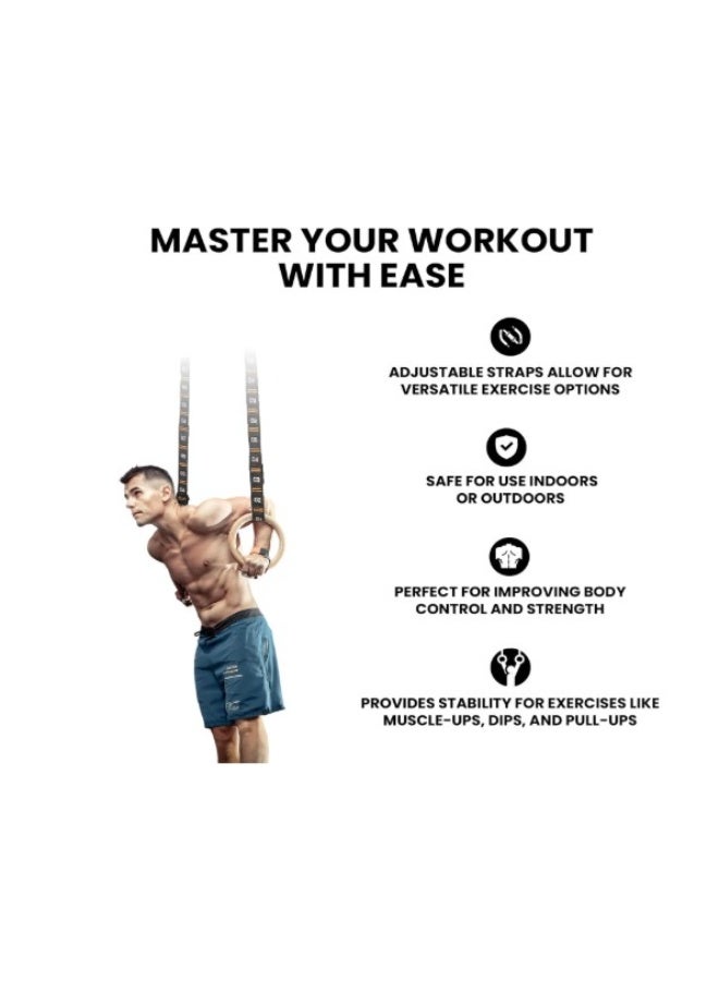 جوت  حلقات جمباز من G.O.A.T | خشب البتولا 100% | 4.5 متر | سماكة الحلقة 2.8 سم | سماكة الأشرطة النايلون 3.8 سم | متينة - Image 4