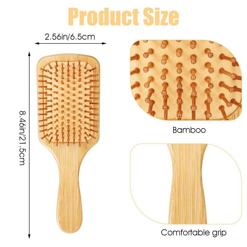 Wanmu 10 Pcs Bamboo Hair Brush, Bulk Round-tipped Bamboo Bristles Detangling Brush Paddle Lightweight Massage Anti Static for Women Men and Children, Stimulates Scalp for Hair Growth (Small, Count, 10) - Image 2
