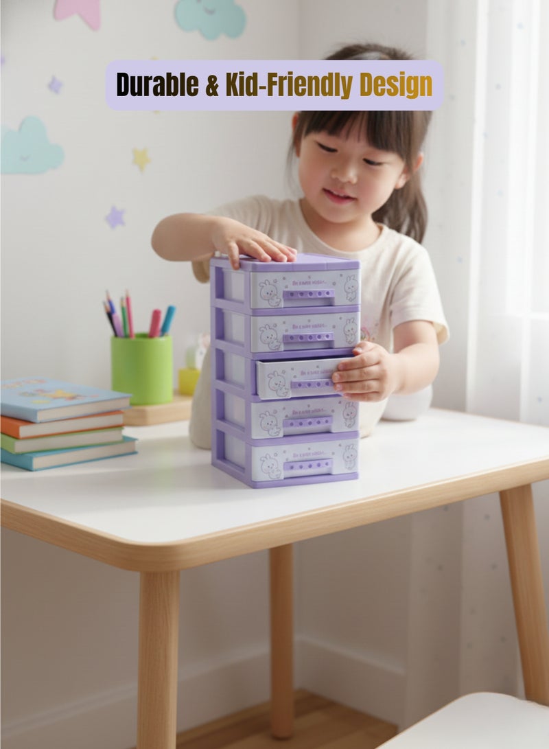 Mini Kids Toy Storage Organizer 5 Layers Small Drawer Cabinet, Plastic Storage Box for Toys & Stationery - Image 3