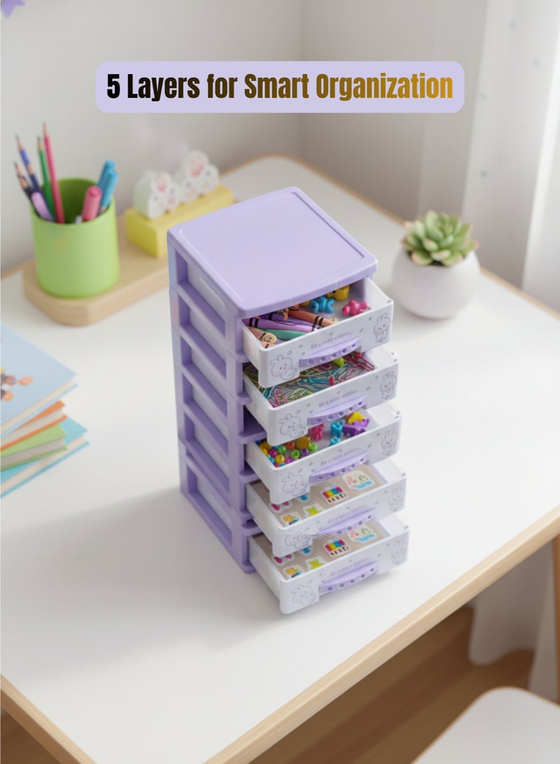 Mini Kids Toy Storage Organizer 5 Layers Small Drawer Cabinet, Plastic Storage Box for Toys & Stationery - Image 2