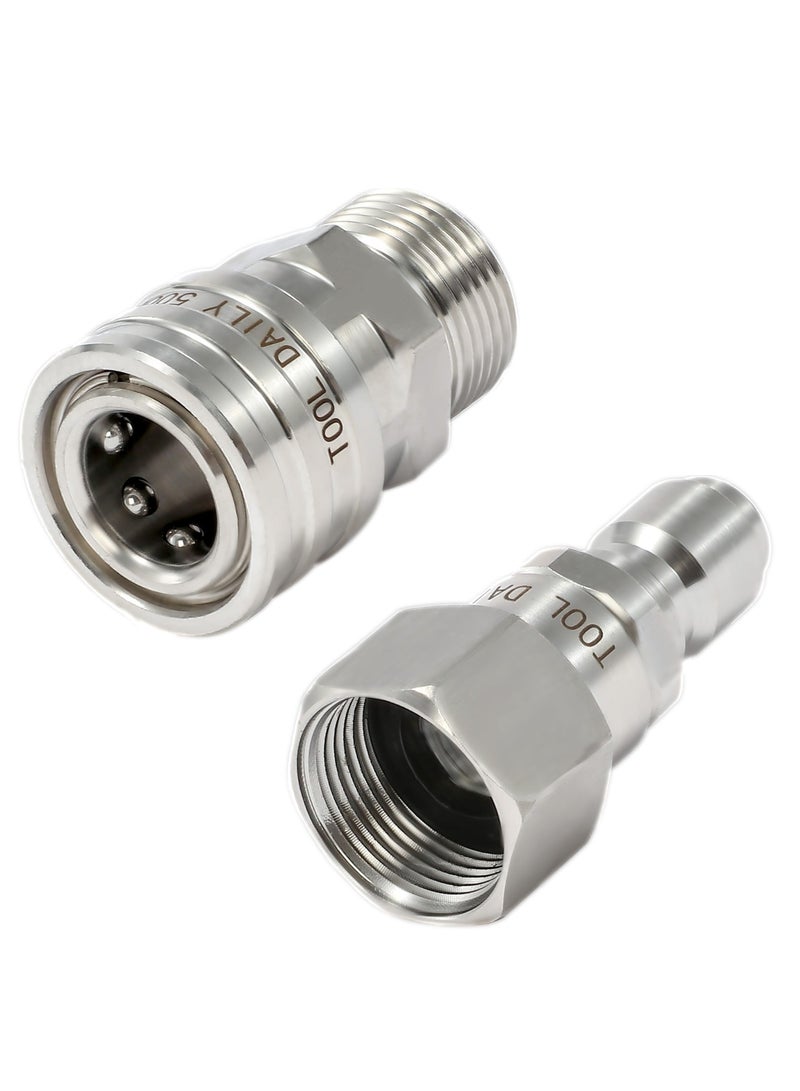 Tool Daily Pressure Washer Adapter Set with Swivel, M22 14mm to 3/8 Quick Connect, Stainless Steel Quick Disconnect Swivel for Power Washer Hose, 5000 PSI - Image 1