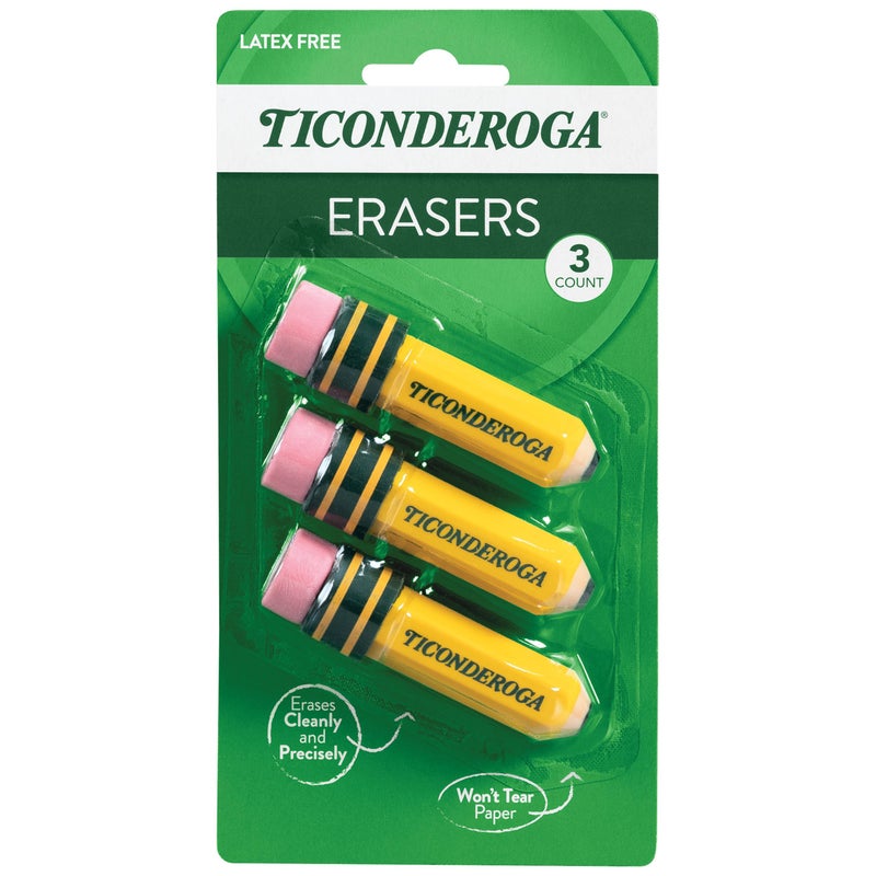 TICONDEROGA Â® Erasers, Pencil Shaped, Yellow, 3 ct (38953) - Image 1