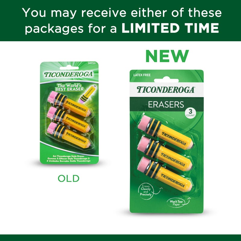 TICONDEROGA Â® Erasers, Pencil Shaped, Yellow, 3 ct (38953) - Image 4