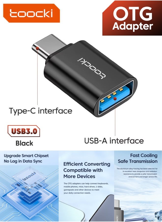 محول Toocki OTG من USB-A  إلى USB-C – نقل بيانات عالي السرعة USB 3.0 وشحن موثوق – مصنوع من الألمنيوم، صغير الحجم ومحمول (أسود)  - Image 1