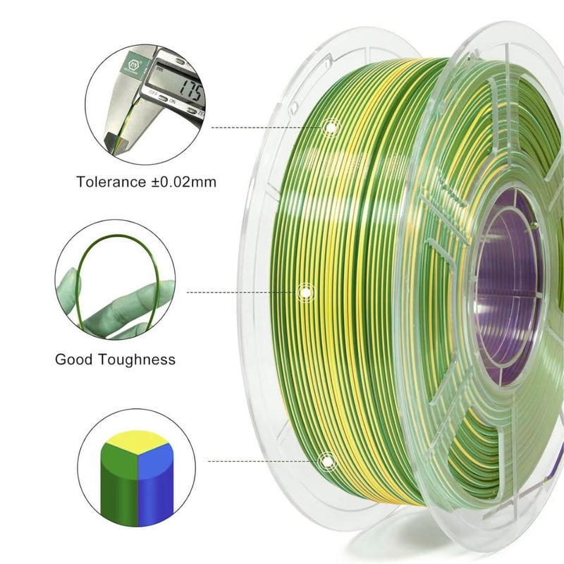 Protomont TECHNOLOGIES FiLAMONT PLA Silk Filament 1.75mm, 3D Printer Filament, Shiny Silk 1.75 PLA Filament, 1kg(2.2Lbs)/Spool (Silk Emerald Green,Purple Yellow) - Image 3