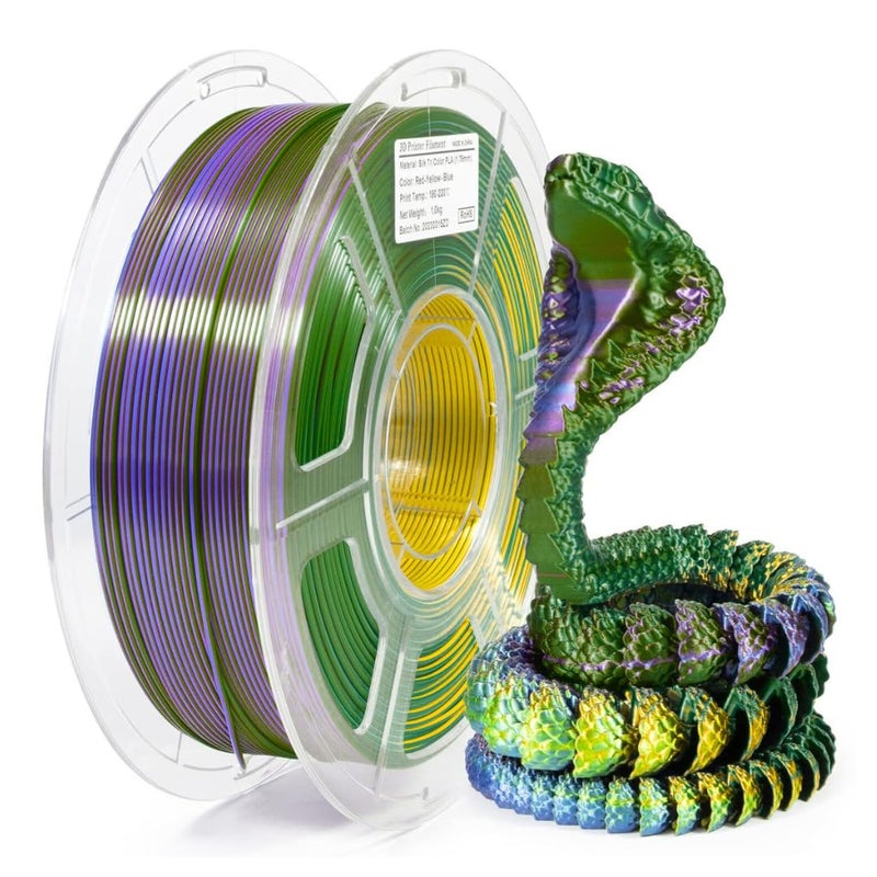 Protomont TECHNOLOGIES FiLAMONT PLA Silk Filament 1.75mm, 3D Printer Filament, Shiny Silk 1.75 PLA Filament, 1kg(2.2Lbs)/Spool (Silk Emerald Green,Purple Yellow) - Image 1